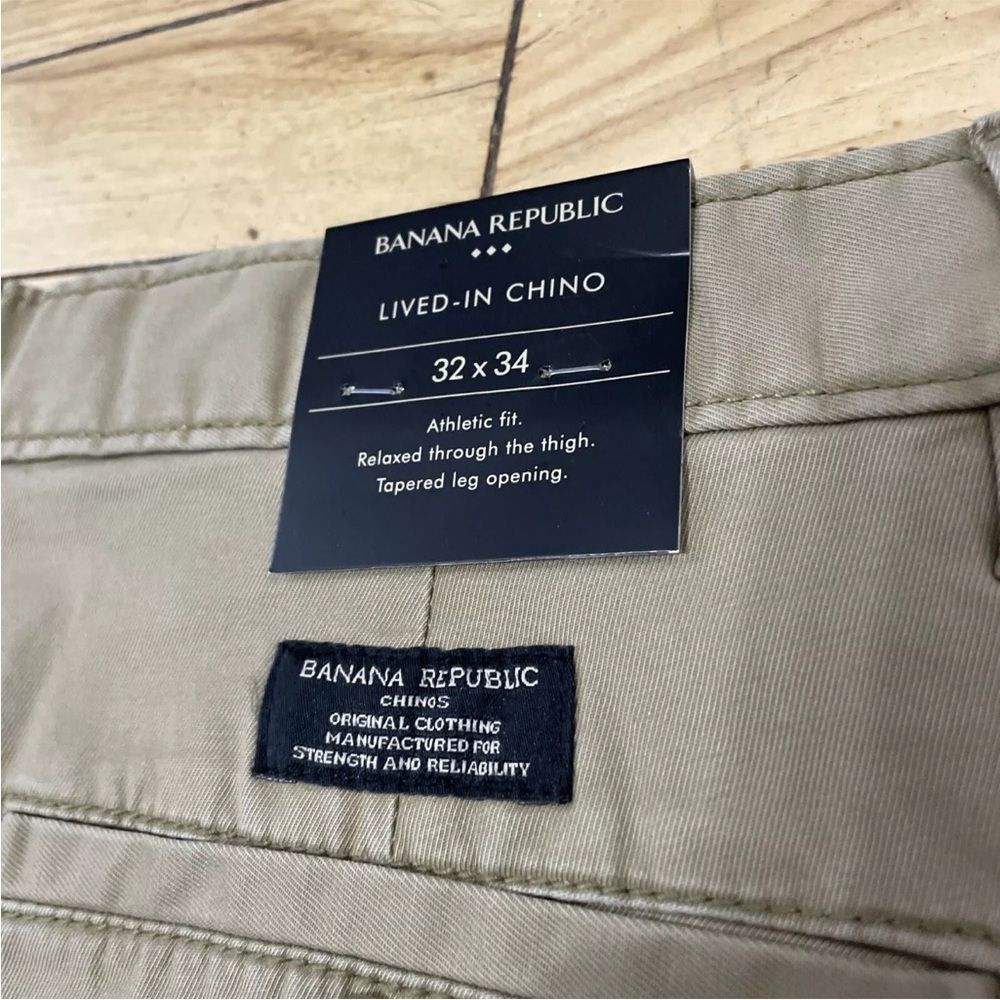 Banana Republic Athletic Fit Pants Mens 32x34 Khaki Tan Flat Front Chino New - Picture 13 of 16